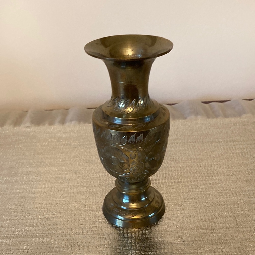 Solid Brass Etched Vintage Bud Vase Made in India